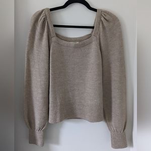 Anthropologie Square Neck Balloon Puff Sleeve Knit Sweater